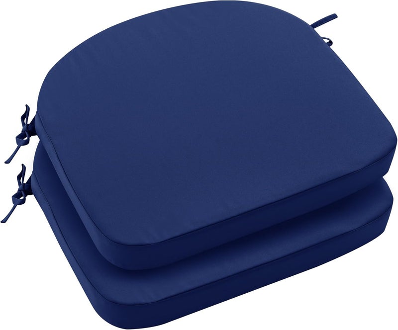 Summsun Outdoor Chair Cushions Set of 2: Waterproof & Fade Resistant Patio Furniture Cushions - 18.5 x 16 x 2 Inch Non Slip Round Corner Seat Cushion Pads with Removable Cover for Garden Yard Lawn, Navy Blue - Image 1